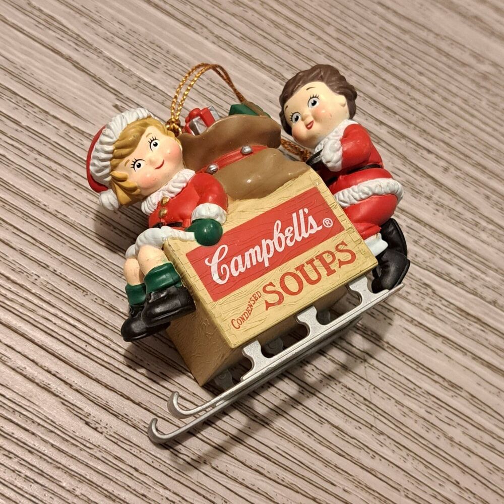 Vintage 1996 Campbell's Soup Kids on Soup Box Sled Christmas Ornament - Picture 3 of 6